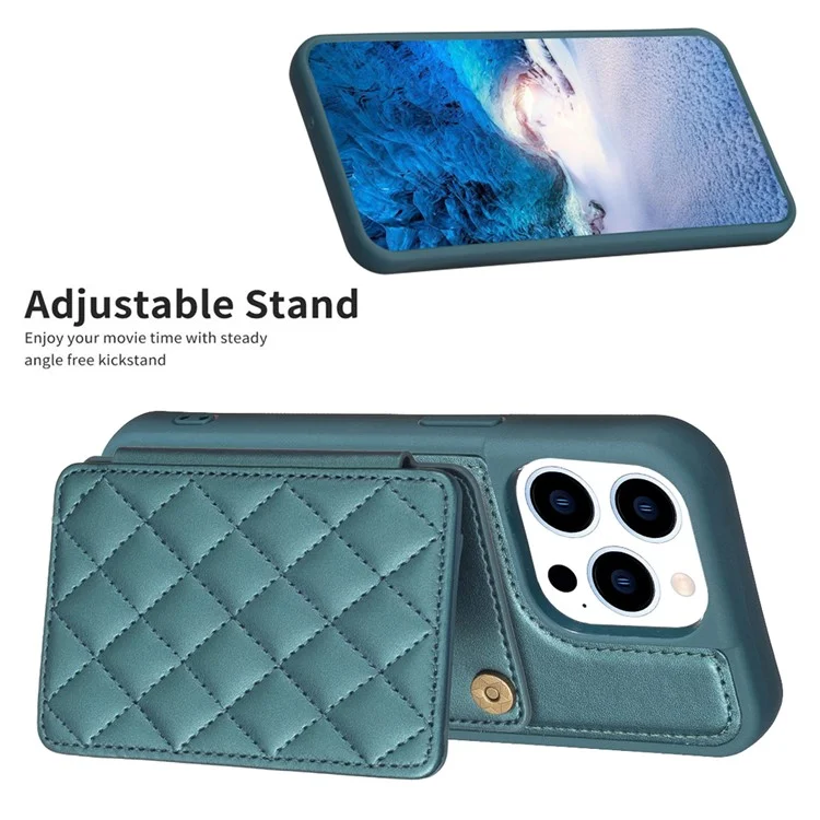 BF25 Leather Coated TPU Cover for iPhone 13 Pro Max 6.7 inch Card Slots Kickstand Phone Anti-scratch Case - Green