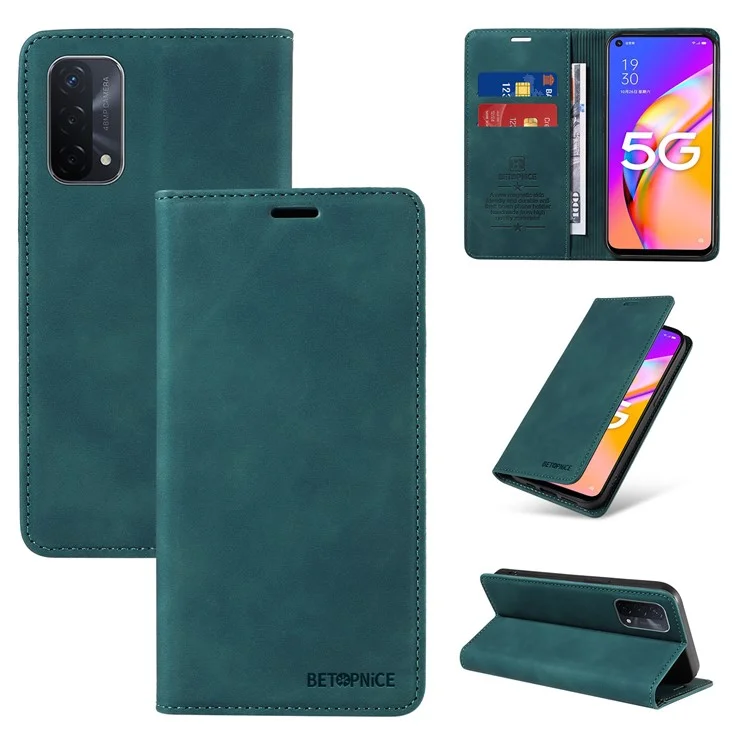 BETOPNICE 003 Para Oppo A93 5G / A74 5G / A54 5G / OnePlus Nord N200 5G Funda de Teléfono de Cuero con Bloqueo RFID Soporte de Cartera - Verde
