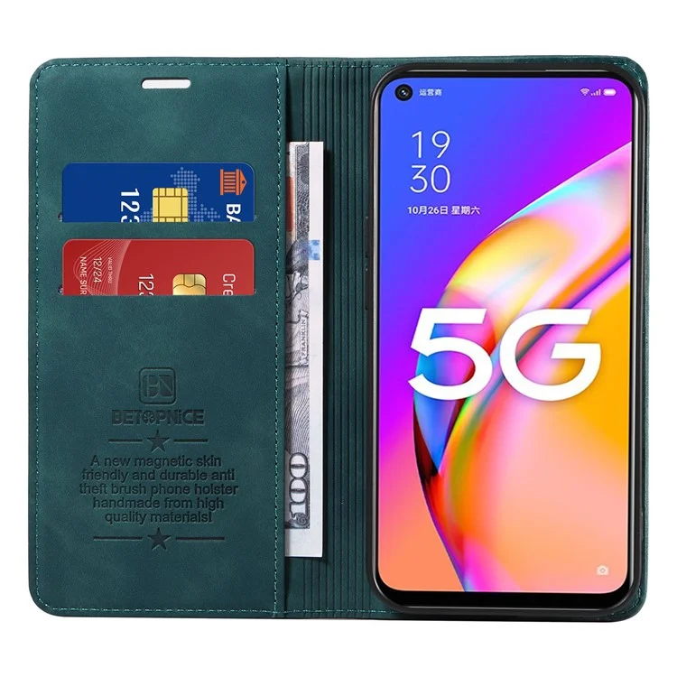 BETOPNICE 003 Para Oppo A93 5G / A74 5G / A54 5G / OnePlus Nord N200 5G Funda de Teléfono de Cuero con Bloqueo RFID Soporte de Cartera - Verde
