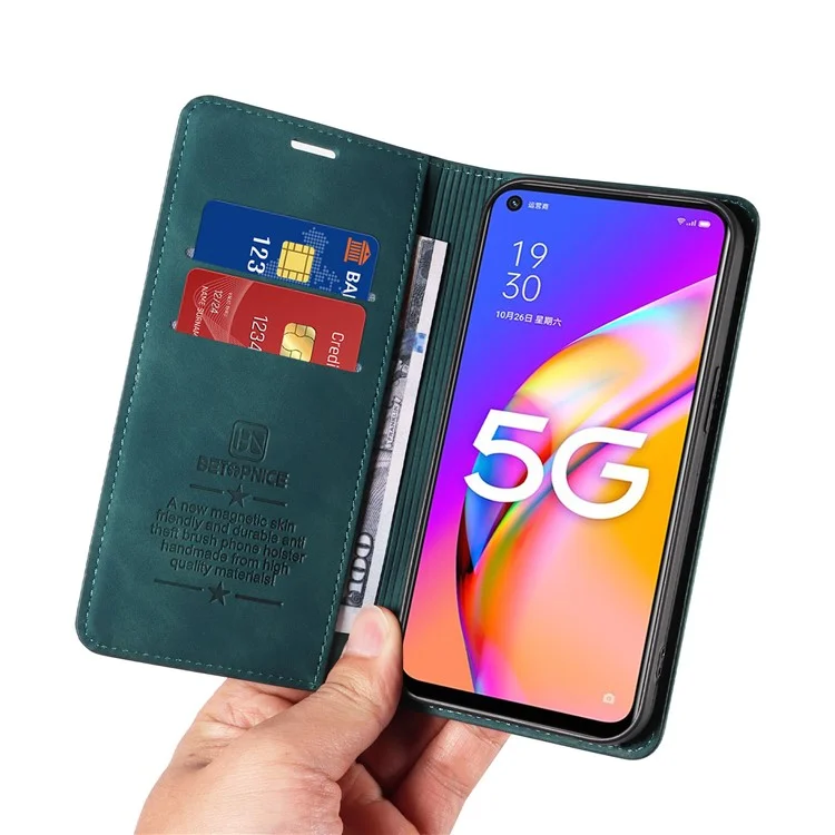 BETOPNICE 003 Para Oppo A93 5G / A74 5G / A54 5G / OnePlus Nord N200 5G Funda de Teléfono de Cuero con Bloqueo RFID Soporte de Cartera - Verde