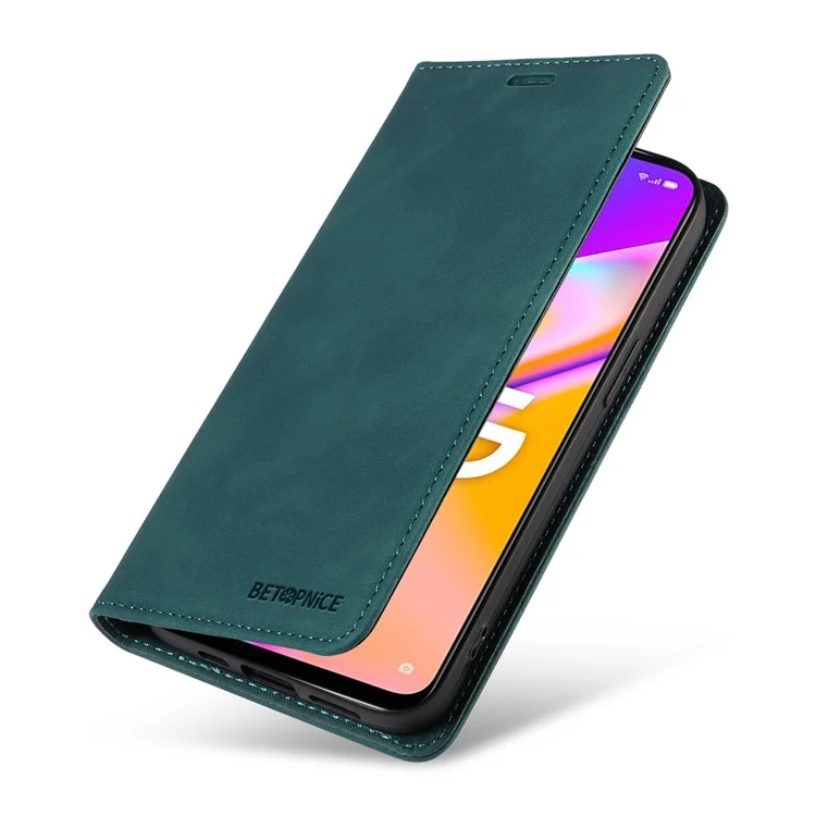 BETOPNICE 003 Para Oppo A93 5G / A74 5G / A54 5G / OnePlus Nord N200 5G Funda de Teléfono de Cuero con Bloqueo RFID Soporte de Cartera - Verde