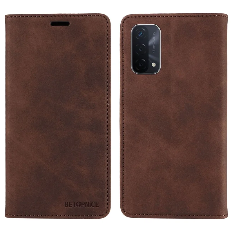 BETOPNICE 003 For Oppo A93 5G / A74 5G / A54 5G / OnePlus Nord N200 5G Leather Phone Case RFID Blocking Stand Shell Wallet Cover - Brown