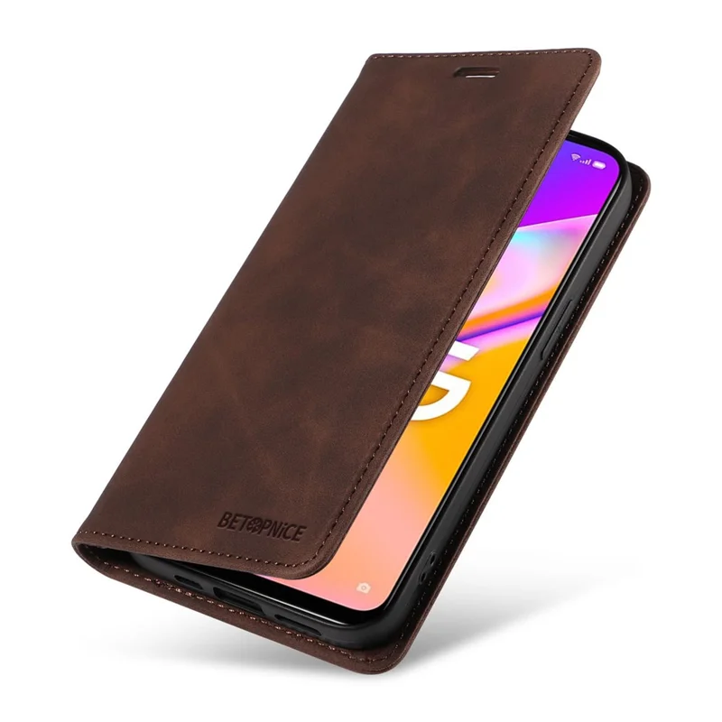 BETOPNICE 003 For Oppo A93 5G / A74 5G / A54 5G / OnePlus Nord N200 5G Leather Phone Case RFID Blocking Stand Shell Wallet Cover - Brown