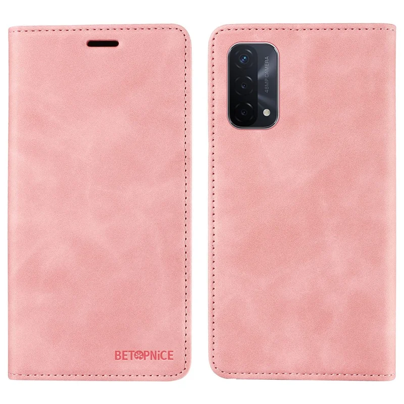 BETOPNICE 003 Para Oppo A93 5G / A74 5G / A54 5G / OnePlus Nord N200 5G Estuche de Teléfono de Cuero con Bloqueo RFID y Soporte Tipo Cartera - Rosa