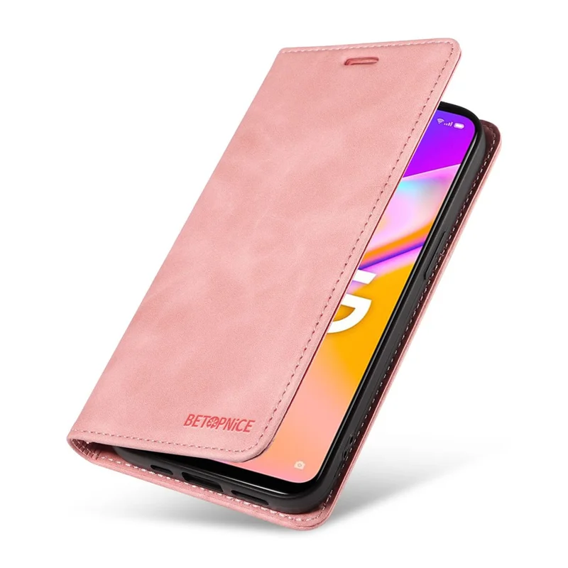 BETOPNICE 003 Para Oppo A93 5G / A74 5G / A54 5G / OnePlus Nord N200 5G Estuche de Teléfono de Cuero con Bloqueo RFID y Soporte Tipo Cartera - Rosa