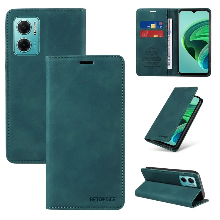 BETOPNICE 003 For Xiaomi Redmi 10 5G / Note 11E 5G / 10 Prime+ 5G / 11 Prime 5G Phone Flip Case Stand Leather RFID Blocking Wallet Cover - Green