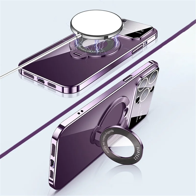 Compatible Con Una Caja de PC Dura Magsafe Para la Caja Del Teléfono de Electroplacas de 6.1 Pulgadas de Iphone 13 Pro de 6.1 Pulgadas Con Kickstand - Plateado Transparente