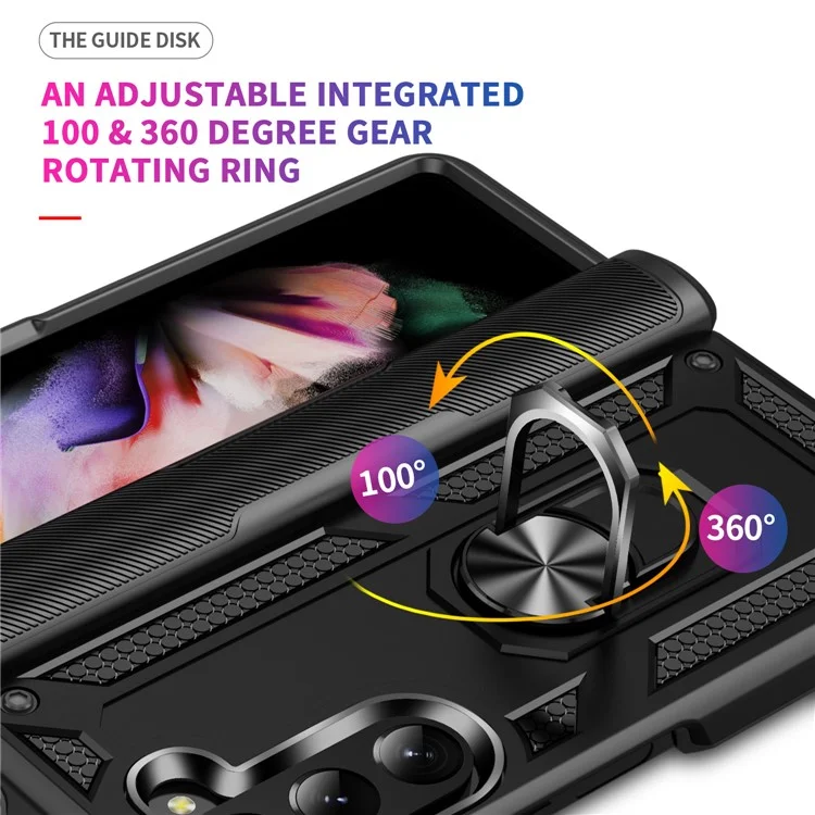 TPU+PC Phone Case for Samsung Galaxy Z Fold5 5G Ring Holder Kickstand Cover with Car Mount Metal Sheet - Black