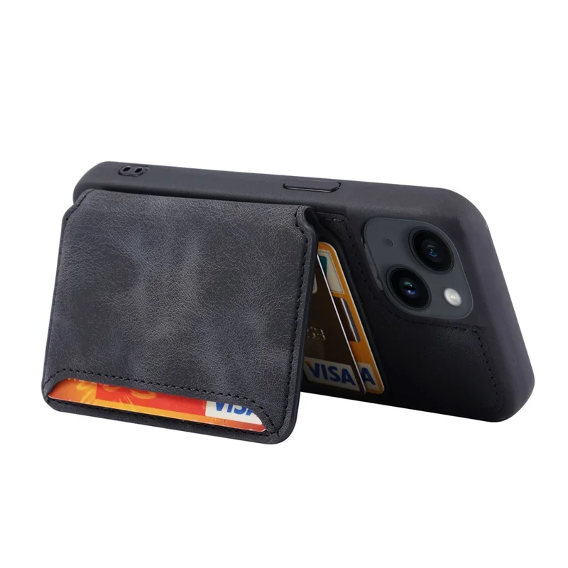For iPhone 15 Plus Leather Coated TPU Phone Case RFID Blocking Wallet Phone Cover with Kickstand - Black
