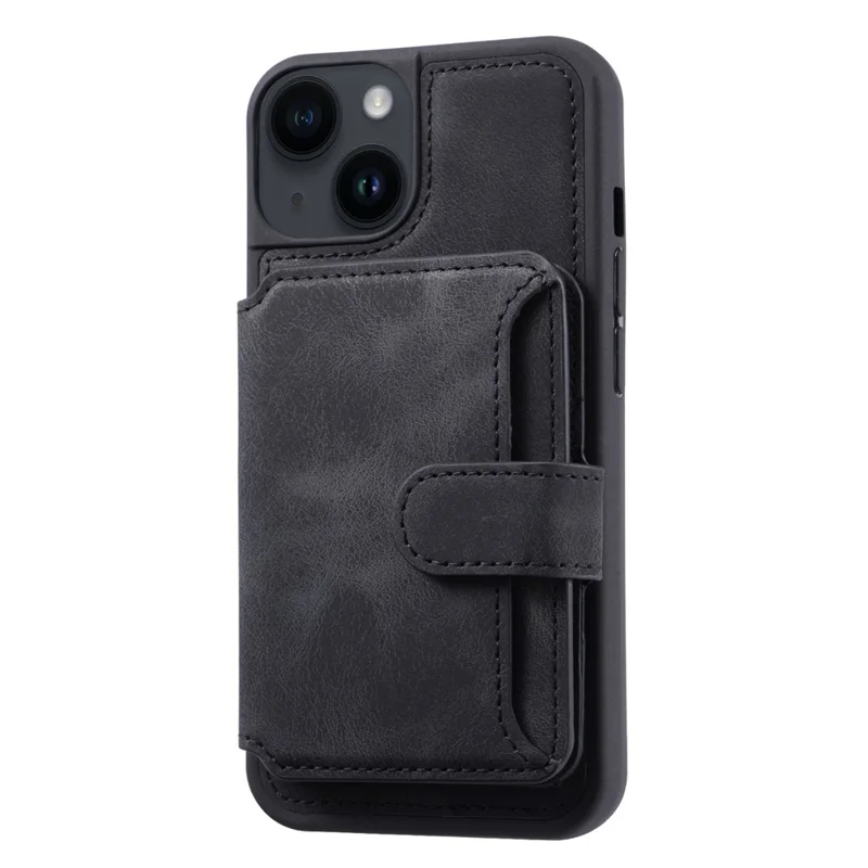 For iPhone 15 Plus Leather Coated TPU Phone Case RFID Blocking Wallet Phone Cover with Kickstand - Black
