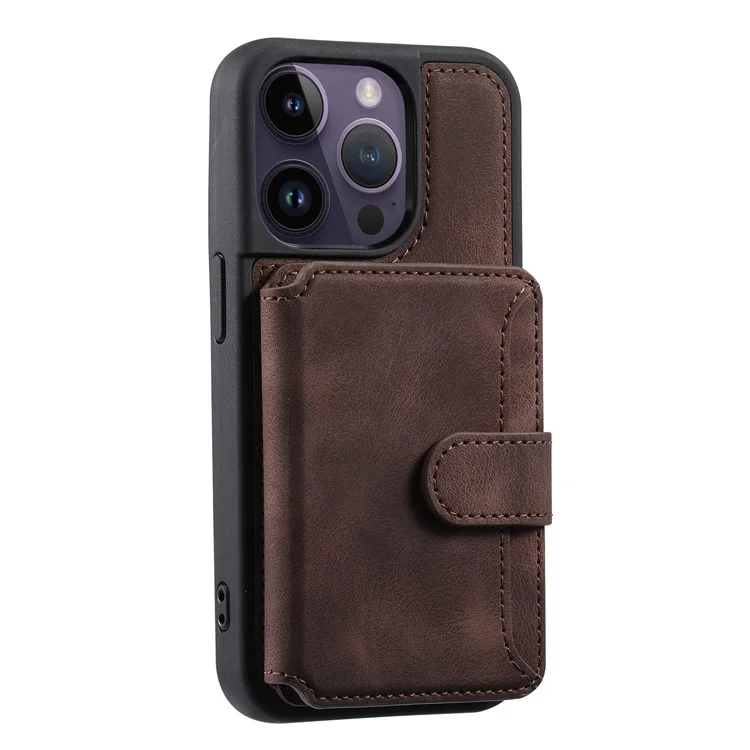 RFID Blocking Wallet Cover for iPhone 15 Pro , Leather Coated TPU Phone Case with Kickstand - Coffee
