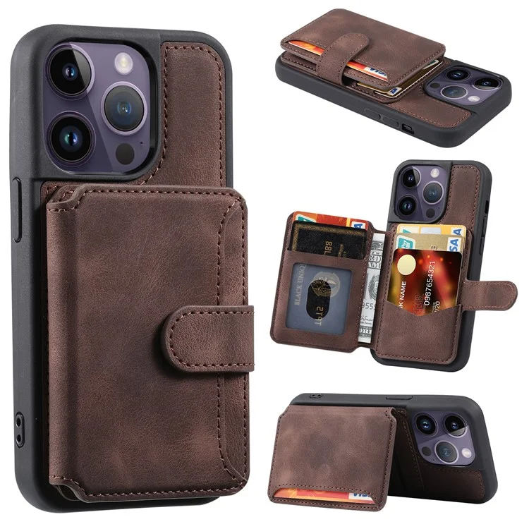 Für Iphone 15 Pro Max Leder Beschichtete Tpu-telefonhülle RFID Blocking Wallet Anti-fall-abdeckung Mit Kickstand - Kaffee