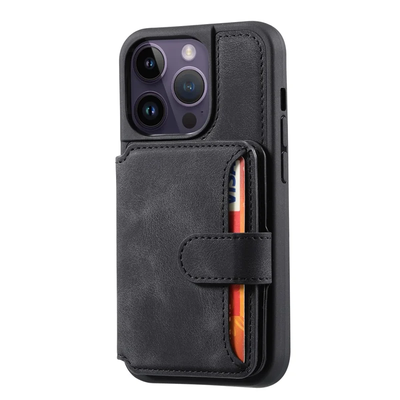 For iPhone 15 Pro Max Leather Coated TPU Phone Case RFID Blocking Wallet Anti-fall Cover with Kickstand - Black