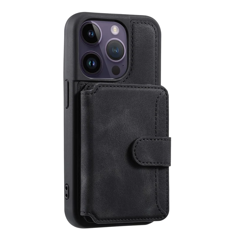 For iPhone 15 Pro Max Leather Coated TPU Phone Case RFID Blocking Wallet Anti-fall Cover with Kickstand - Black