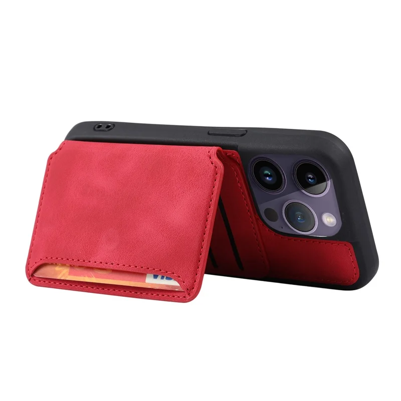 For iPhone 15 Pro Max Leather Coated TPU Phone Case RFID Blocking Wallet Anti-fall Cover with Kickstand - Red