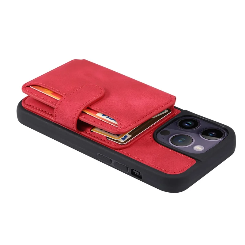 For iPhone 15 Pro Max Leather Coated TPU Phone Case RFID Blocking Wallet Anti-fall Cover with Kickstand - Red
