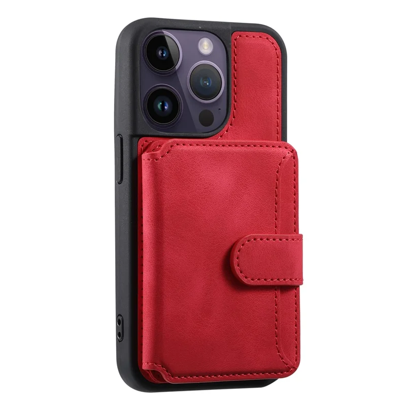 For iPhone 15 Pro Max Leather Coated TPU Phone Case RFID Blocking Wallet Anti-fall Cover with Kickstand - Red