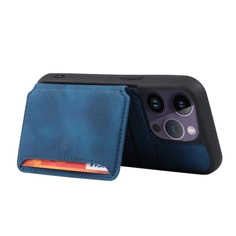 Pour iPhone 15 Pro Max Étui de téléphone en cuir revêtu de TPU Portefeuille avec blocage RFID Anti-chute Étui avec support - Bleu marine