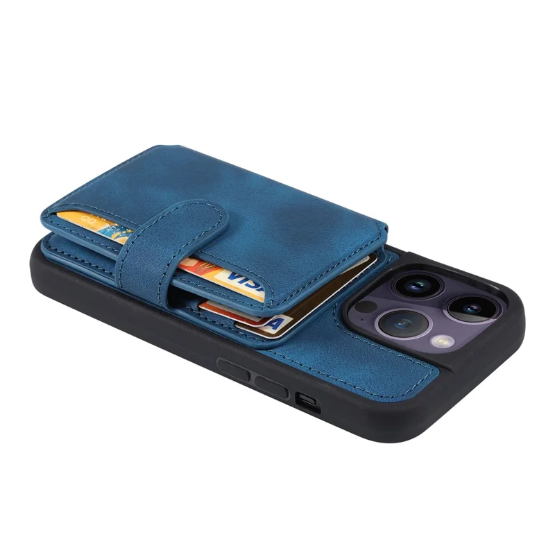 Pour iPhone 15 Pro Max Étui de téléphone en cuir revêtu de TPU Portefeuille avec blocage RFID Anti-chute Étui avec support - Bleu marine