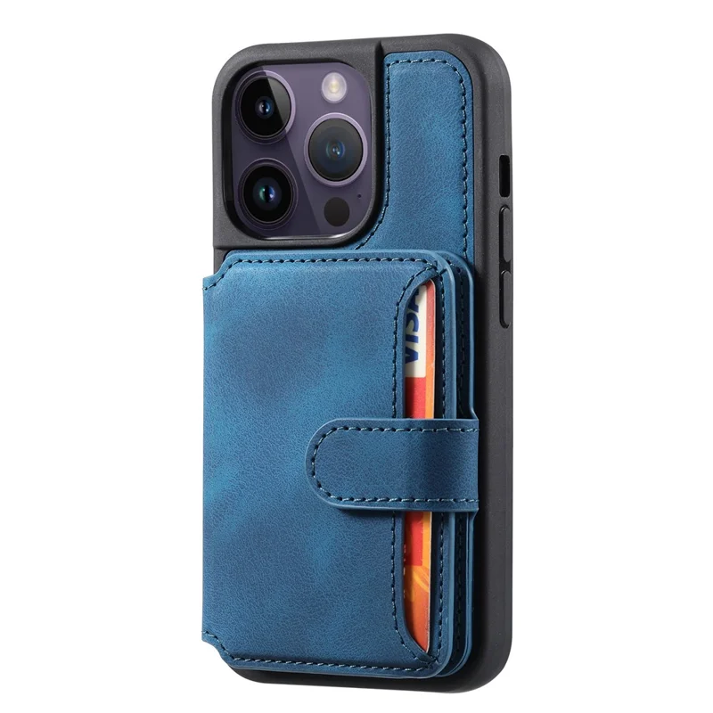 Pour iPhone 15 Pro Max Étui de téléphone en cuir revêtu de TPU Portefeuille avec blocage RFID Anti-chute Étui avec support - Bleu marine