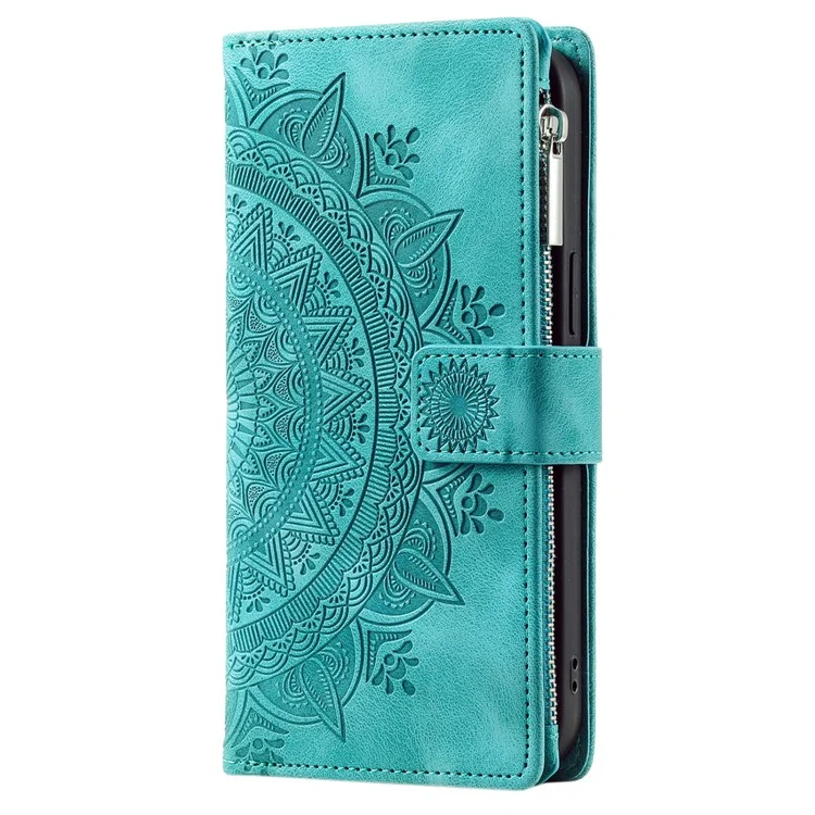 For Samsung Galaxy A25 5G (Global) (161.0 x 76.5 x 8.3mm) Wallet Zipper Leather Stand Flip Cover with Strap - Green
