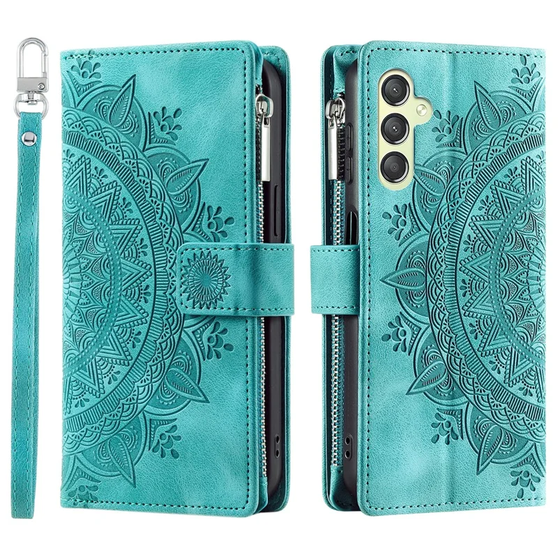 Capa de Telefone para Samsung Galaxy S23 FE, Carteira de Couro PU com Suporte, Capa Shell com Vários Slots para Cartão, Capa Estampada com Alça - Verde