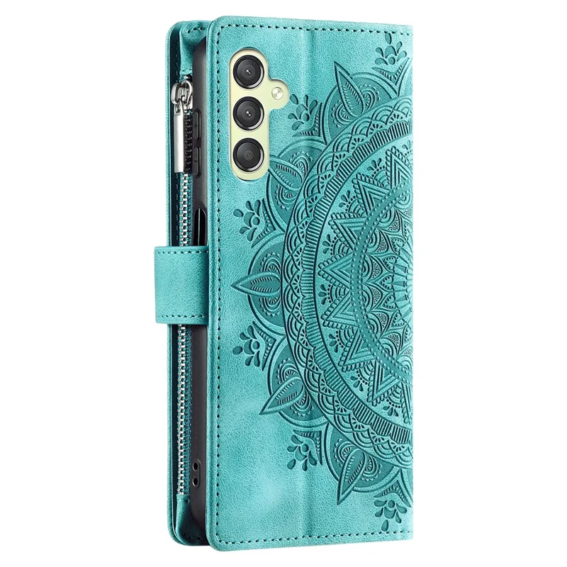 Capa de Telefone para Samsung Galaxy S23 FE, Carteira de Couro PU com Suporte, Capa Shell com Vários Slots para Cartão, Capa Estampada com Alça - Verde