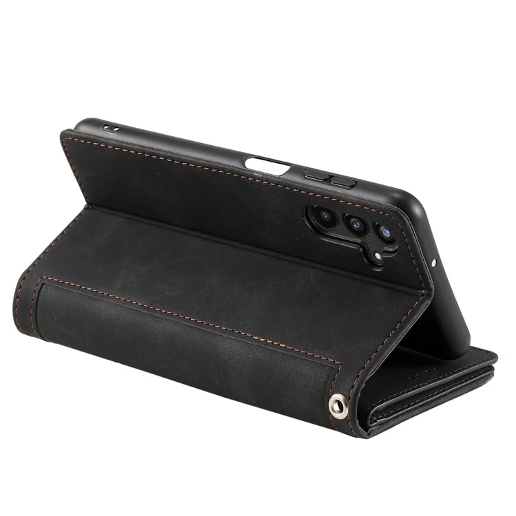 Para Samsung Galaxy S23 FE Zipper Pocket PU Leather Phone Case 9 Card Slots Protective Cover - Negro