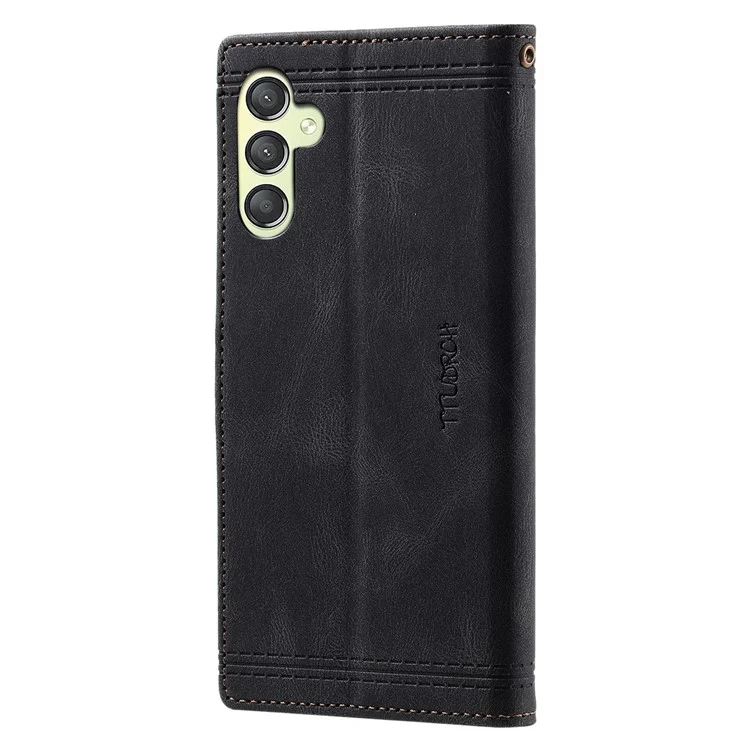 TTUDRCH Estilo 004 para Samsung Galaxy S23 FE Carcasa de cartera con muñequera de cuero sintético RFID Blocking Foldable Stand Cover - Negro