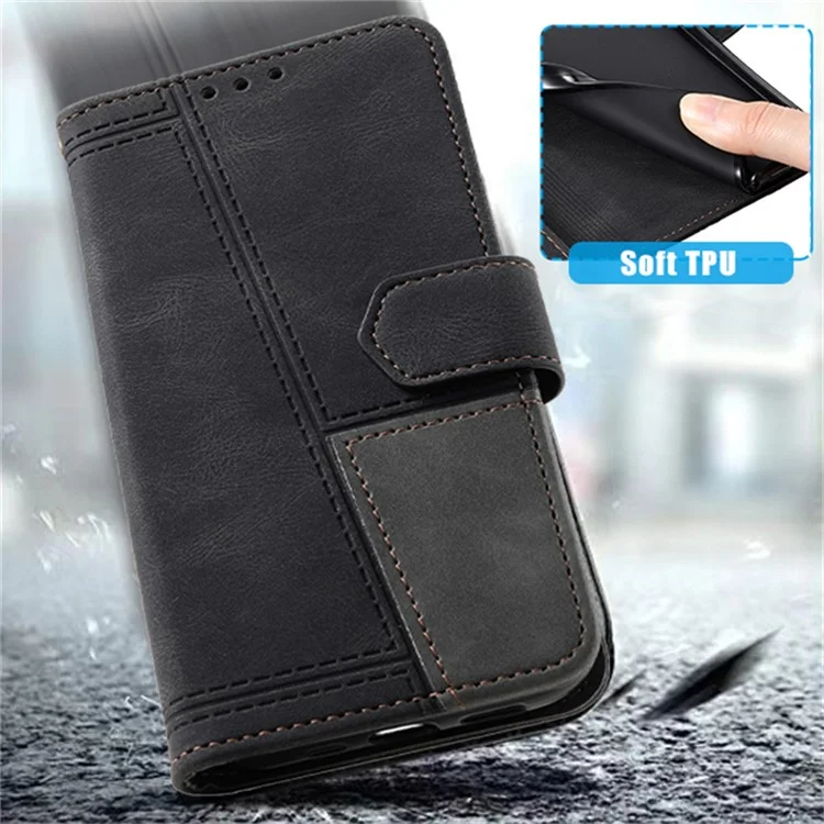 TTUDRCH Estilo 004 para Samsung Galaxy S23 FE Carcasa de cartera con muñequera de cuero sintético RFID Blocking Foldable Stand Cover - Negro