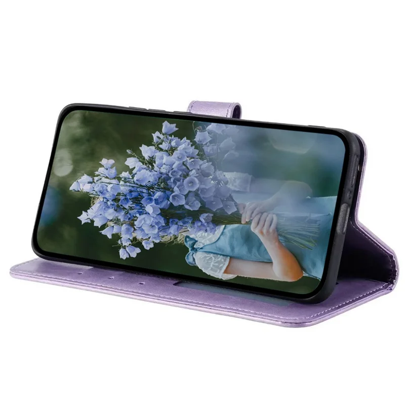 For Samsung Galaxy S23 FE Anti-Scratch PU Leather Cover Imprinted Mandala Flower Wallet Phone Stand Case with Strap - Purple