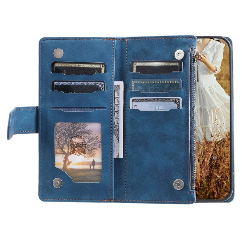 For Samsung Galaxy S23 FE PU Leather Phone Case Shell Rhombus Texture Zipper Pocket Wallet Stand Cover - Blue