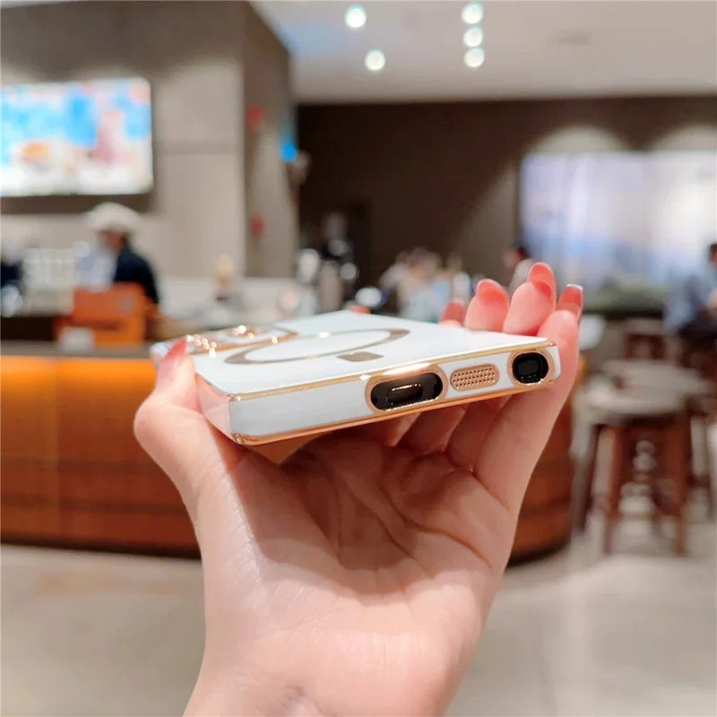 Back Case for Samsung Galaxy S23 Ultra 6D Electroplated Glossy TPU Phone Cover Magnetic Case - Black
