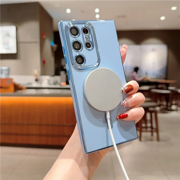Für Samsung Galaxy S23 Ultra Handyhülle kompatibel mit MagSafe 6D Elektrovergüteter Liebe Weiche TPU-Abdeckung - Blau