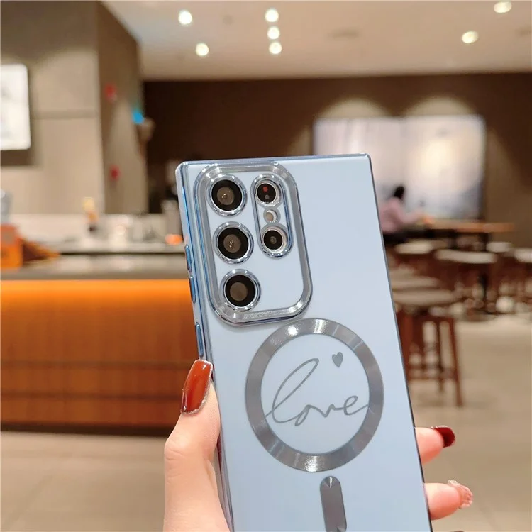 Für Samsung Galaxy S23 Ultra Handyhülle kompatibel mit MagSafe 6D Elektrovergüteter Liebe Weiche TPU-Abdeckung - Blau