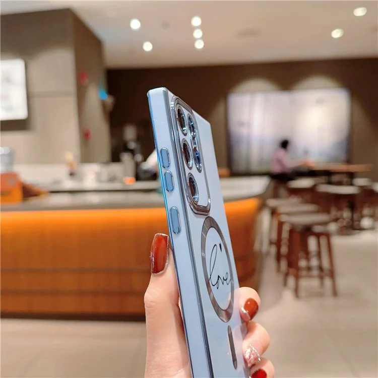 Für Samsung Galaxy S23 Ultra Handyhülle kompatibel mit MagSafe 6D Elektrovergüteter Liebe Weiche TPU-Abdeckung - Blau