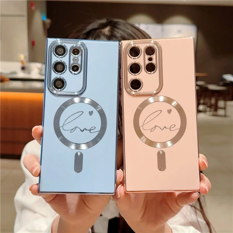 Für Samsung Galaxy S23 Ultra Handyhülle kompatibel mit MagSafe 6D Elektrovergüteter Liebe Weiche TPU-Abdeckung - Blau