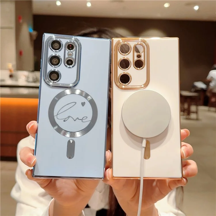 Für Samsung Galaxy S23 Ultra Handyhülle kompatibel mit MagSafe 6D Elektrovergüteter Liebe Weiche TPU-Abdeckung - Blau