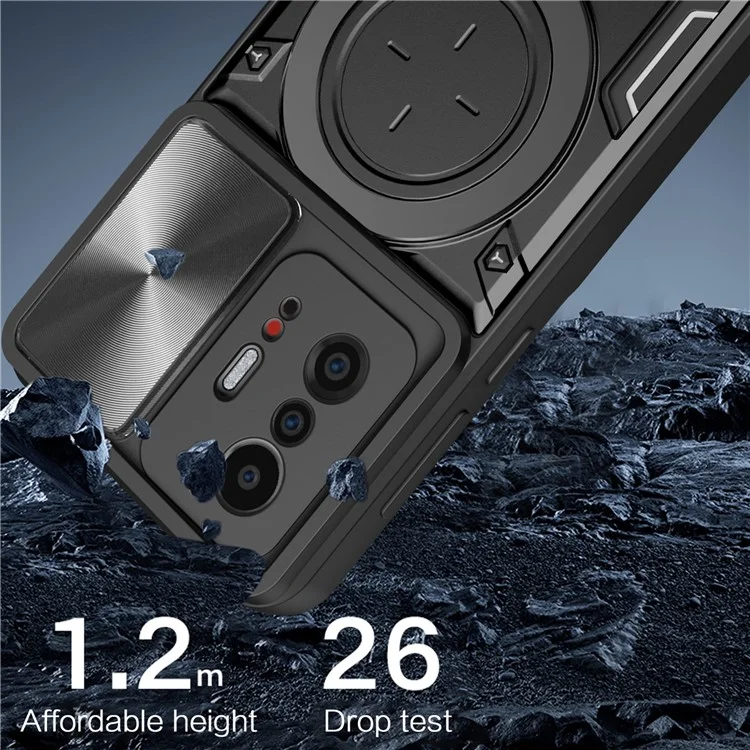 Para Xiaomi 11T 5G / 11T Pro 5G Capa PC+TPU com Anel de Slides da Câmera Suporte Anti-queda Caso de Telefone - Preto