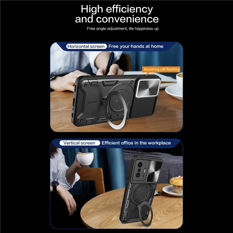 Para Xiaomi 11T 5G / 11T Pro 5G Capa PC+TPU com Anel de Slides da Câmera Suporte Anti-queda Caso de Telefone - Preto