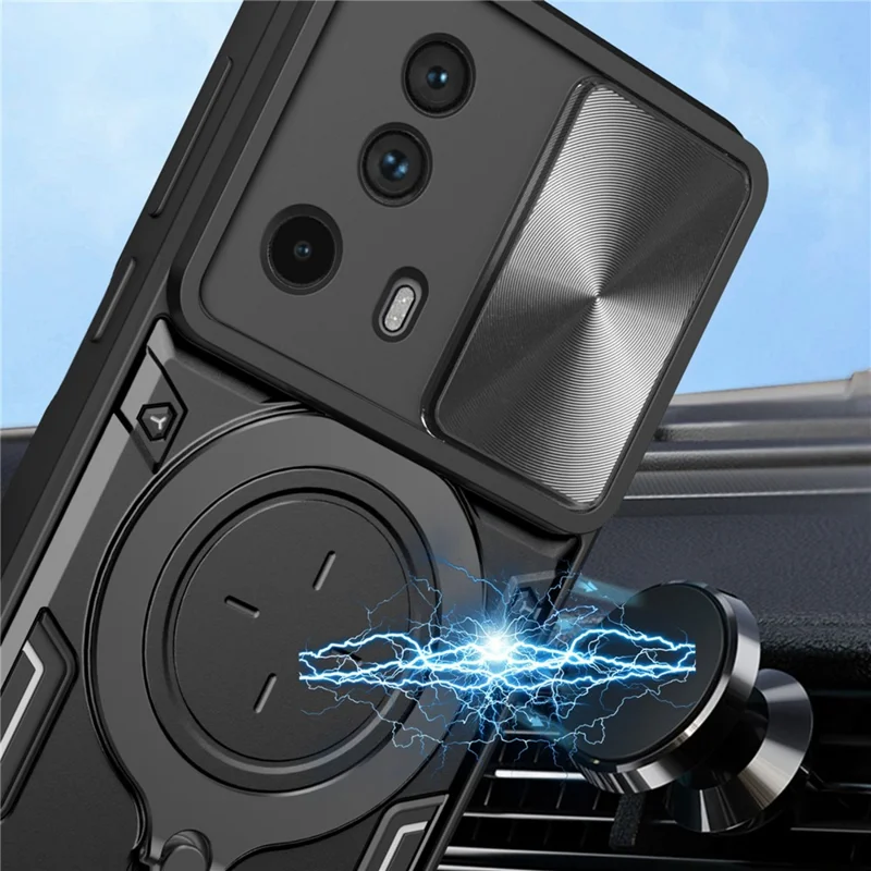 For Xiaomi 13 Lite / Civi 2 5G PC+TPU Shockproof Cover with Slide Camera Lid Ring Kickstand Phone Case - Black