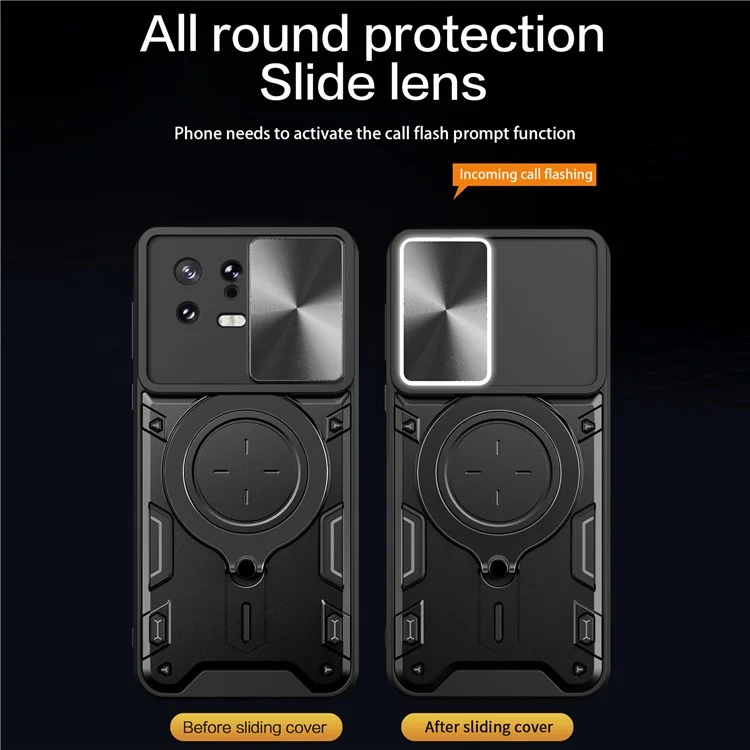 Ударопрочный чехол с подставкой и крышкой для камеры для Xiaomi 13 - черный