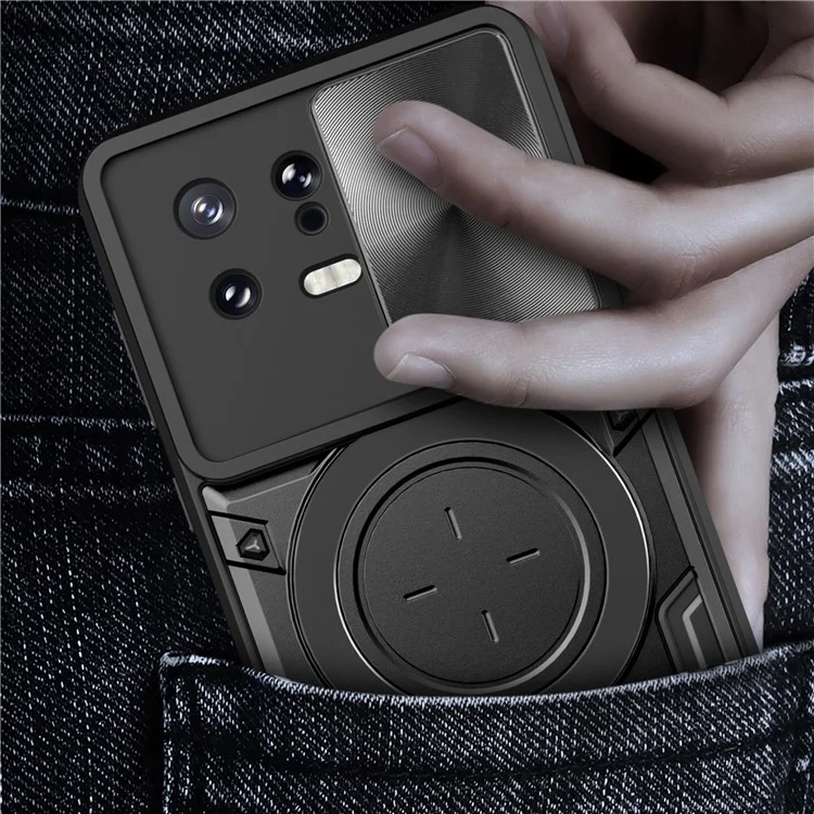 Ударопрочный чехол с подставкой и крышкой для камеры для Xiaomi 13 - черный