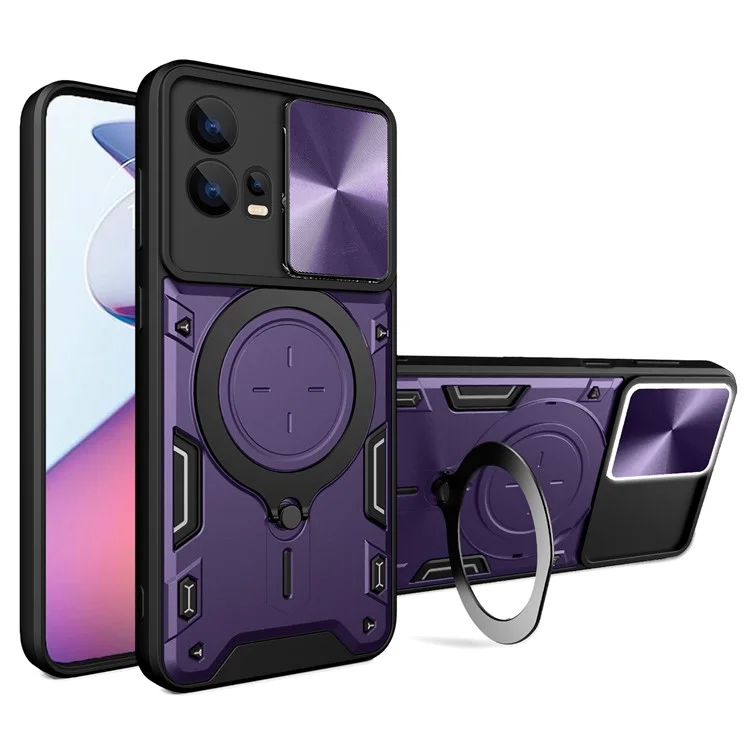 Für Motorola Edge 30 Fusion 5G / Moto S30 Pro 5G Telefonhülle Schiebe-Kameraverschluss PC+TPU-Hülle mit Ring-Ständer - Lila