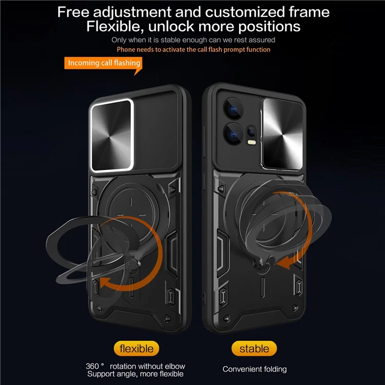 Für Motorola Edge 30 Fusion 5G / Moto S30 Pro 5G Telefonhülle Schiebe-Kameraverschluss PC+TPU-Hülle mit Ring-Ständer - Lila