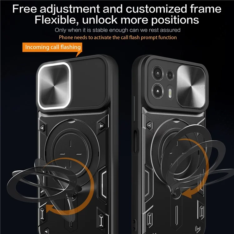 Carcasa trasera para Motorola Edge 20 Lite Cubierta deslizante de la cámara Caja del teléfono PC+TPU con soporte de anillo - Negro