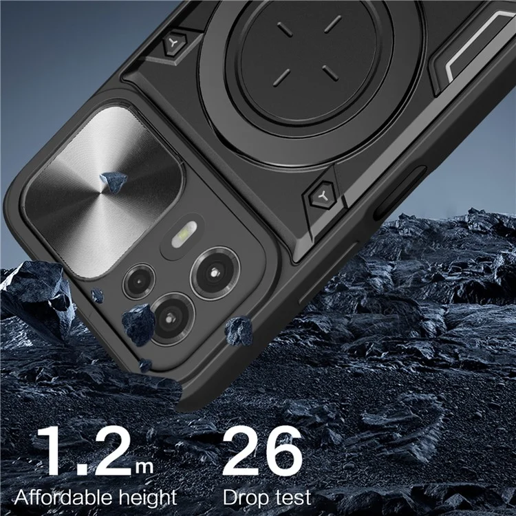 Carcasa trasera para Motorola Edge 20 Lite Cubierta deslizante de la cámara Caja del teléfono PC+TPU con soporte de anillo - Negro
