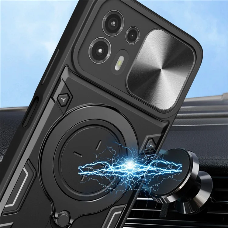 Carcasa trasera para Motorola Edge 20 Lite Cubierta deslizante de la cámara Caja del teléfono PC+TPU con soporte de anillo - Negro