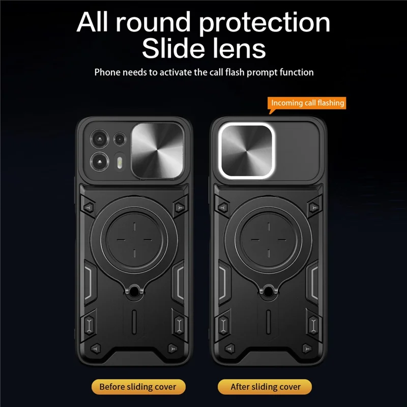 Back Cover for Motorola Edge 20 Lite Slide Camera Lid PC+TPU Phone Case with Ring Kickstand - Purple