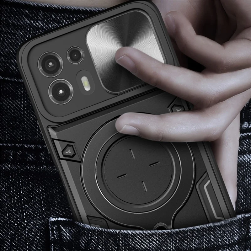 Back Cover for Motorola Edge 20 Lite Slide Camera Lid PC+TPU Phone Case with Ring Kickstand - Purple